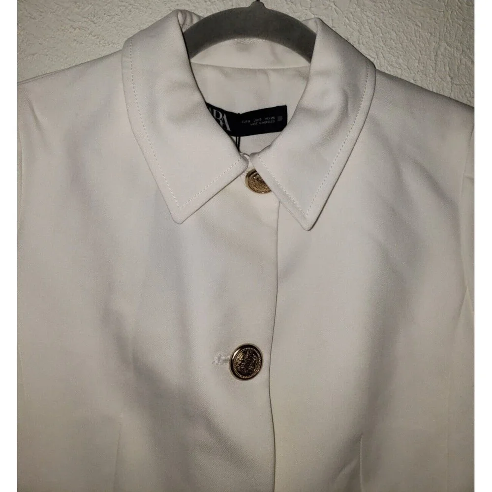 NWT Zara Sz S White Jacket Blazer Professional Career Casual Gold Buttons Lined - Picture 7 of 15